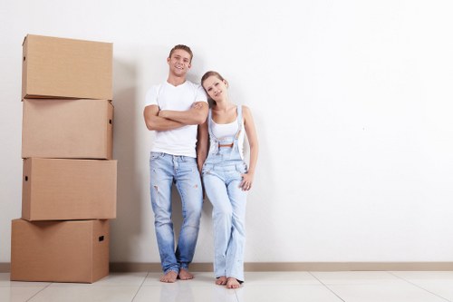 Removal team preparing a Knightsbridge home move in a central London apartment building
